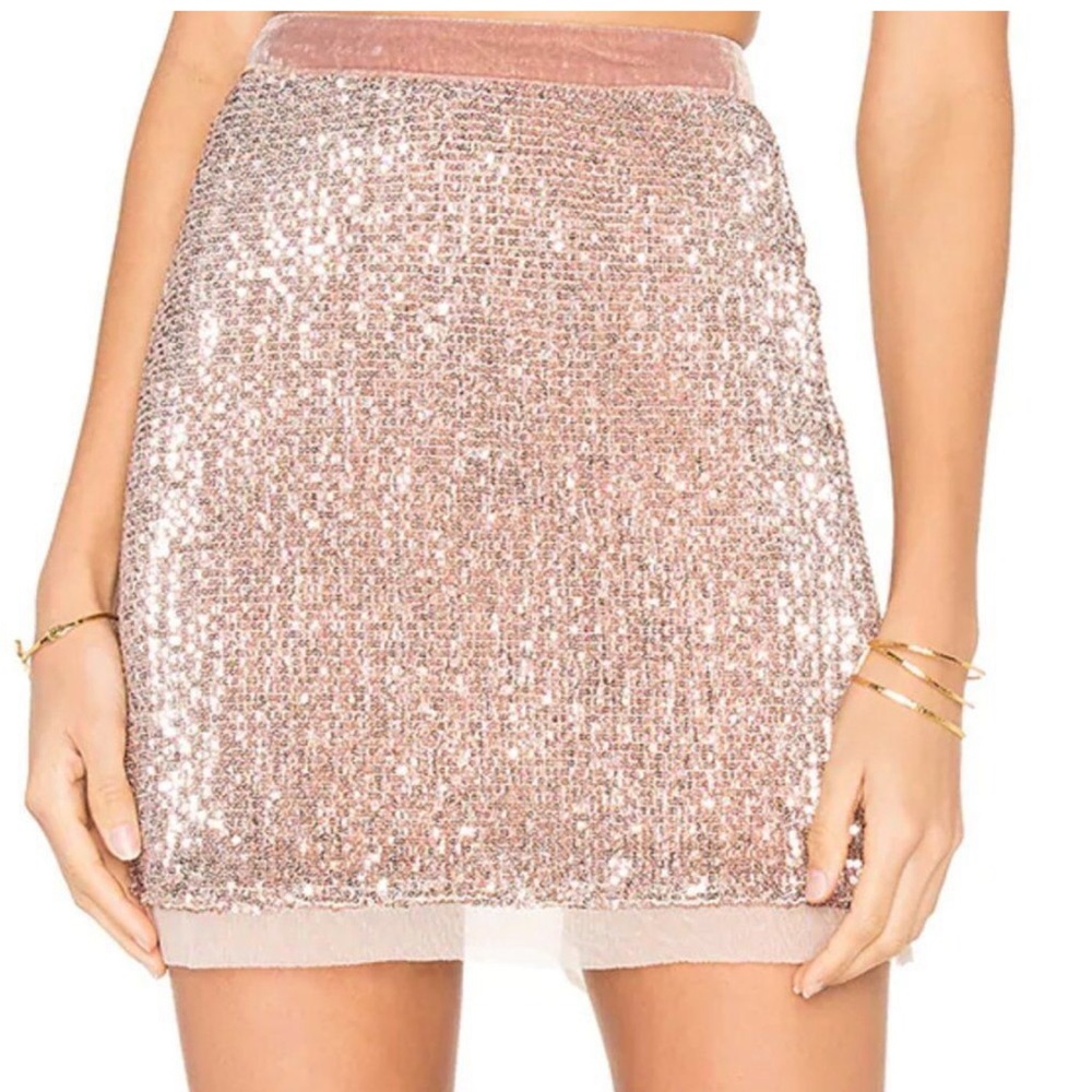 Free People Rose Gold Pink Sequin Skirt Size 0